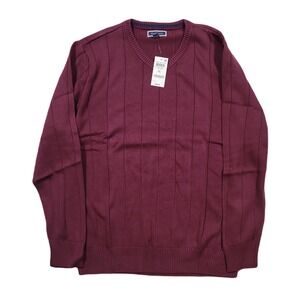Club Room V-Neck Cotton Sweater Mens‎ XL Red Plum Drop-Needle $50 NEW